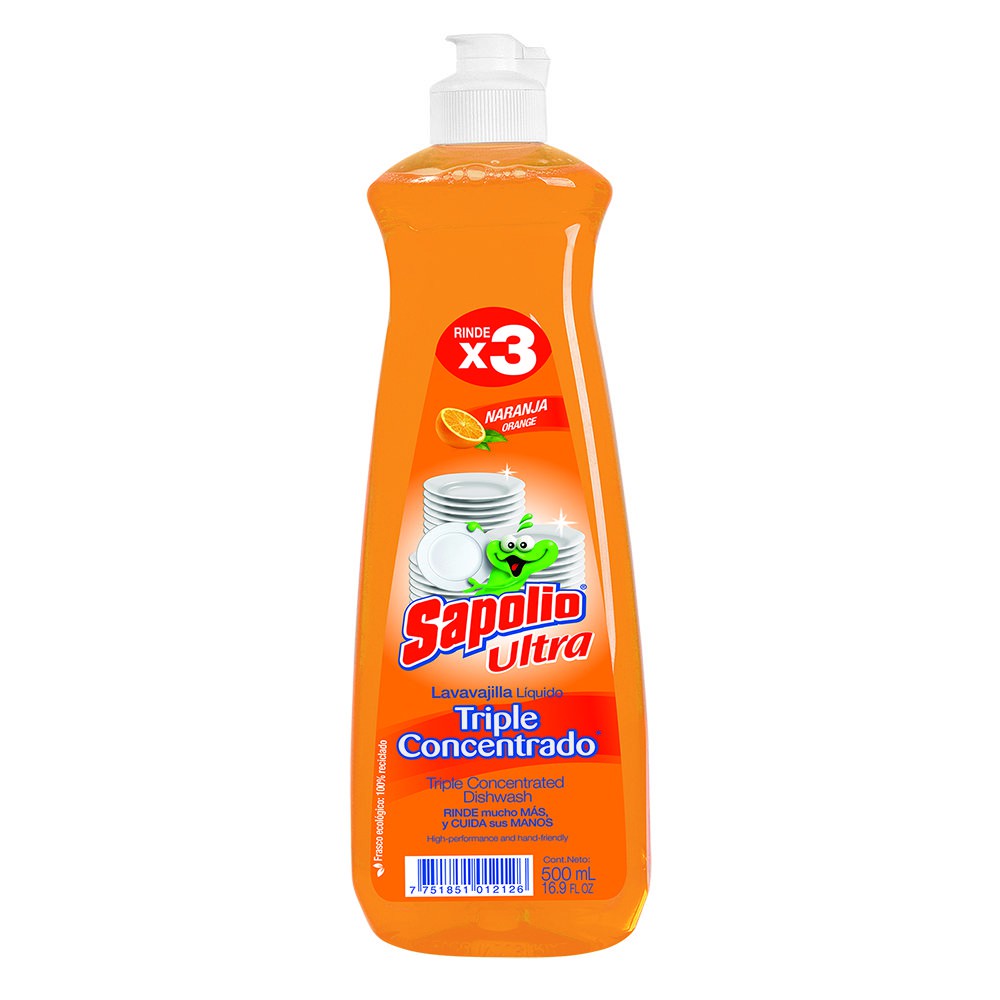 LAVA VAJILLA LÍQUIDA SAPOLIO NARANJA 500 ML.